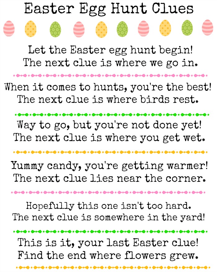 Easter Egg Scavenger Hunt Clues For Adults Easter Scavenger Hunt