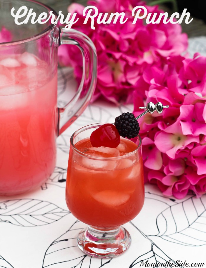 It's a berry cherry Thirsty Thursday on Mom on the Side! If you're hosting a party, or squeezing in me time, give this Cherry Rum Punch a try.