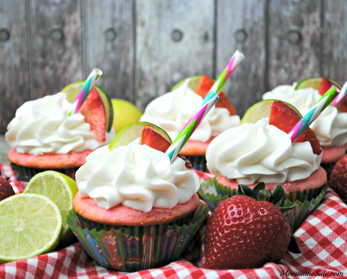 Strawberry Margarita Cupcakes infused with Tequila for Adults
