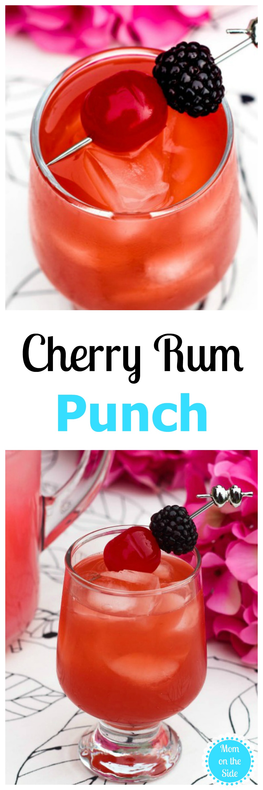 It's a berry cherry Thirsty Thursday on Mom on the Side! If you're hosting a party, or squeezing in me time, give this Cherry Rum Punch a try.