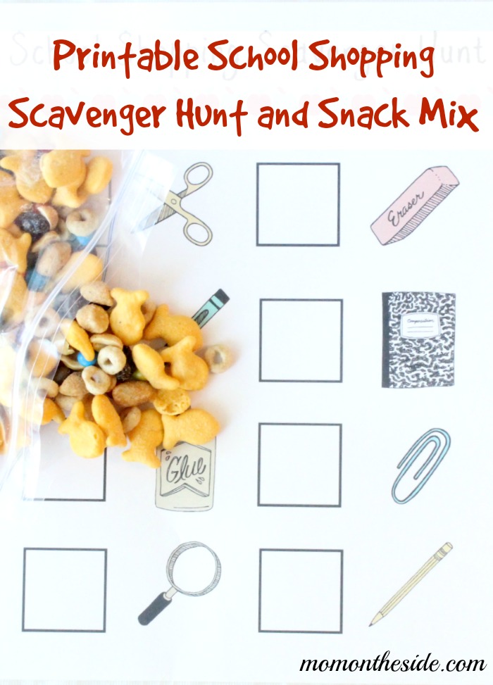 Printable School Shopping Scavenger Hunt and Snack Mix