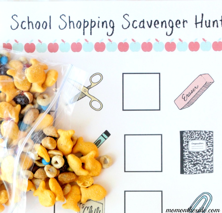 Printable School Shopping Scavenger Hunt and Snack Mix