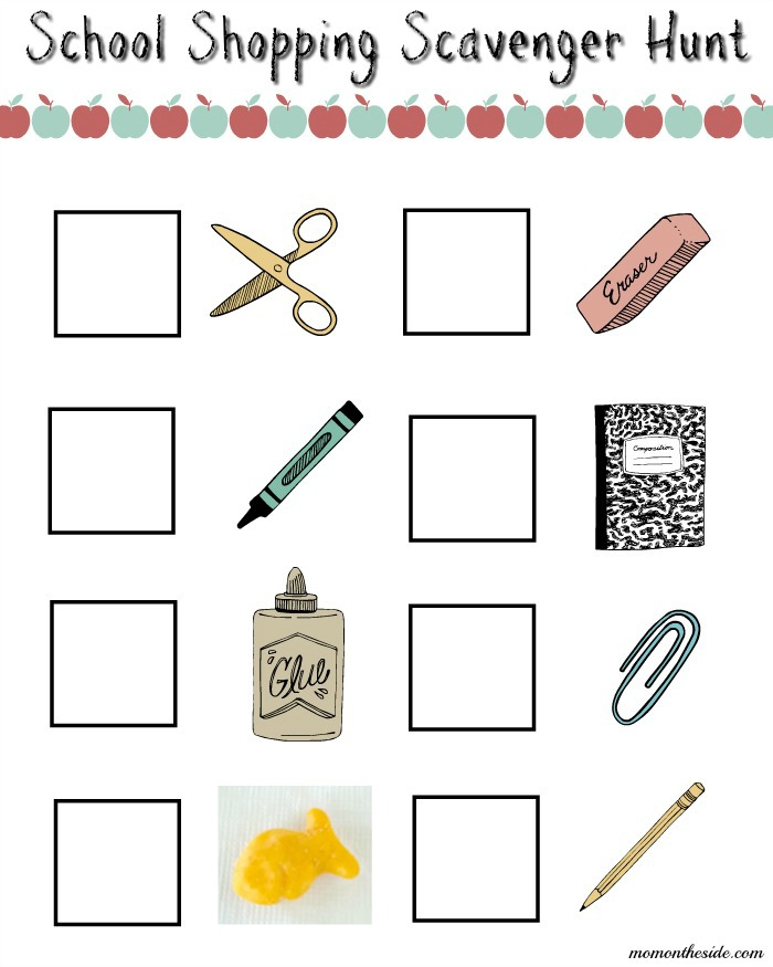 Printable School Shopping Scavenger Hunt and Snack Mix