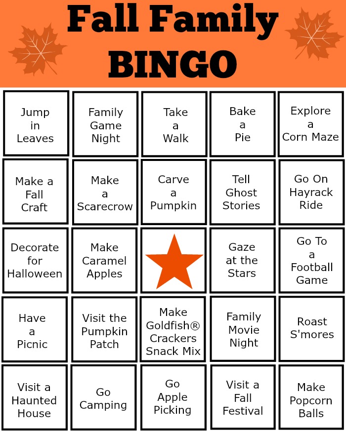 Fall Family Activity Bingo + Fall Favorites Snack Mix