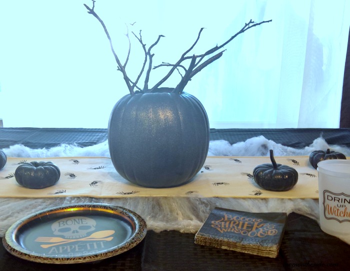 Check out this Adult Halloween Party Tablescape Under $40, with Halloween Party food ideas! See how easy it is to create on Mom on the Side!