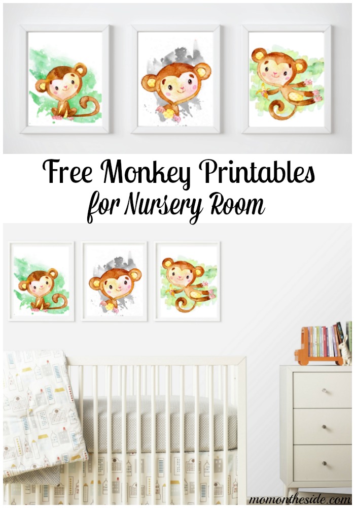 Set of Free Monkey Printables for Nursery Rooms that make adorable wall art for boy or girl nurseries, as well as a nursery for twins!