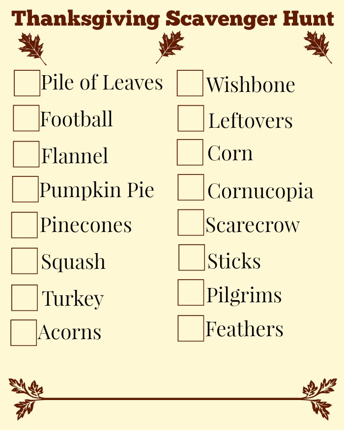 Printable Thanksgiving Scavenger Hunt