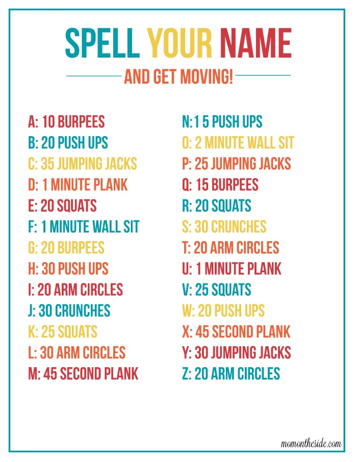 Spell Your Name Workout - What's Your Name? Fitness Activity Printable for  Kids