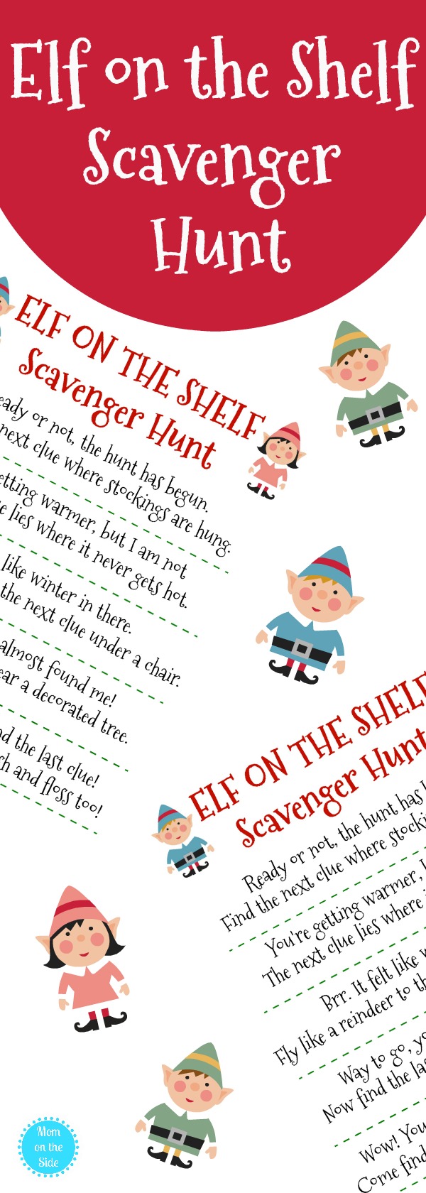 Need elf on the shelf ideas? Grab this free printable Elf on the Shelf Scavenger Hunt for Christmas the kids will love!