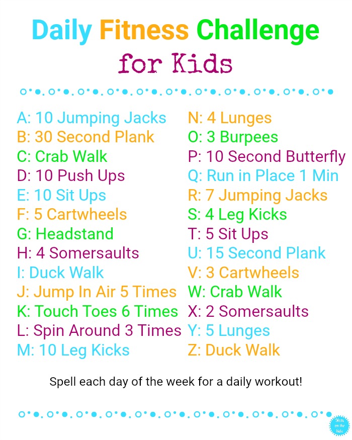 free printable kids daily fitness challenge