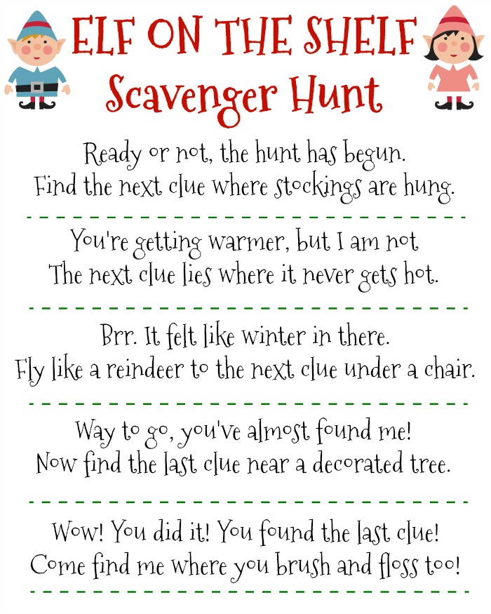 Printable Elf on the Shelf Scavenger Hunt Mom on the Side