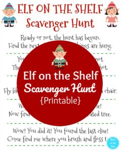 Elf on the Shelf Scavenger Hunt Clues - Printable for Christmas