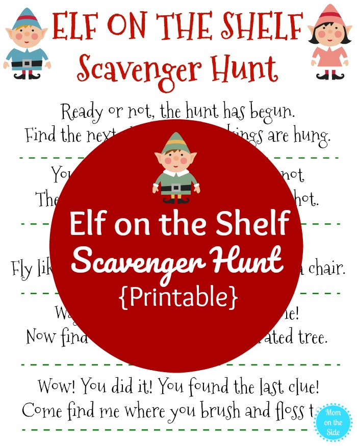 Elf on the Shelf Scavenger Hunt Clues - 5 Free Printable Clues