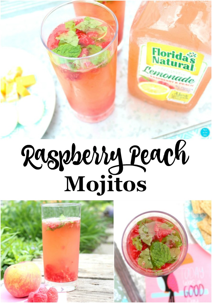 Summer Cocktail Recipes - Raspberry Peach Mojitos made with Florida's Natural Lemonade and Fresh Raspberries