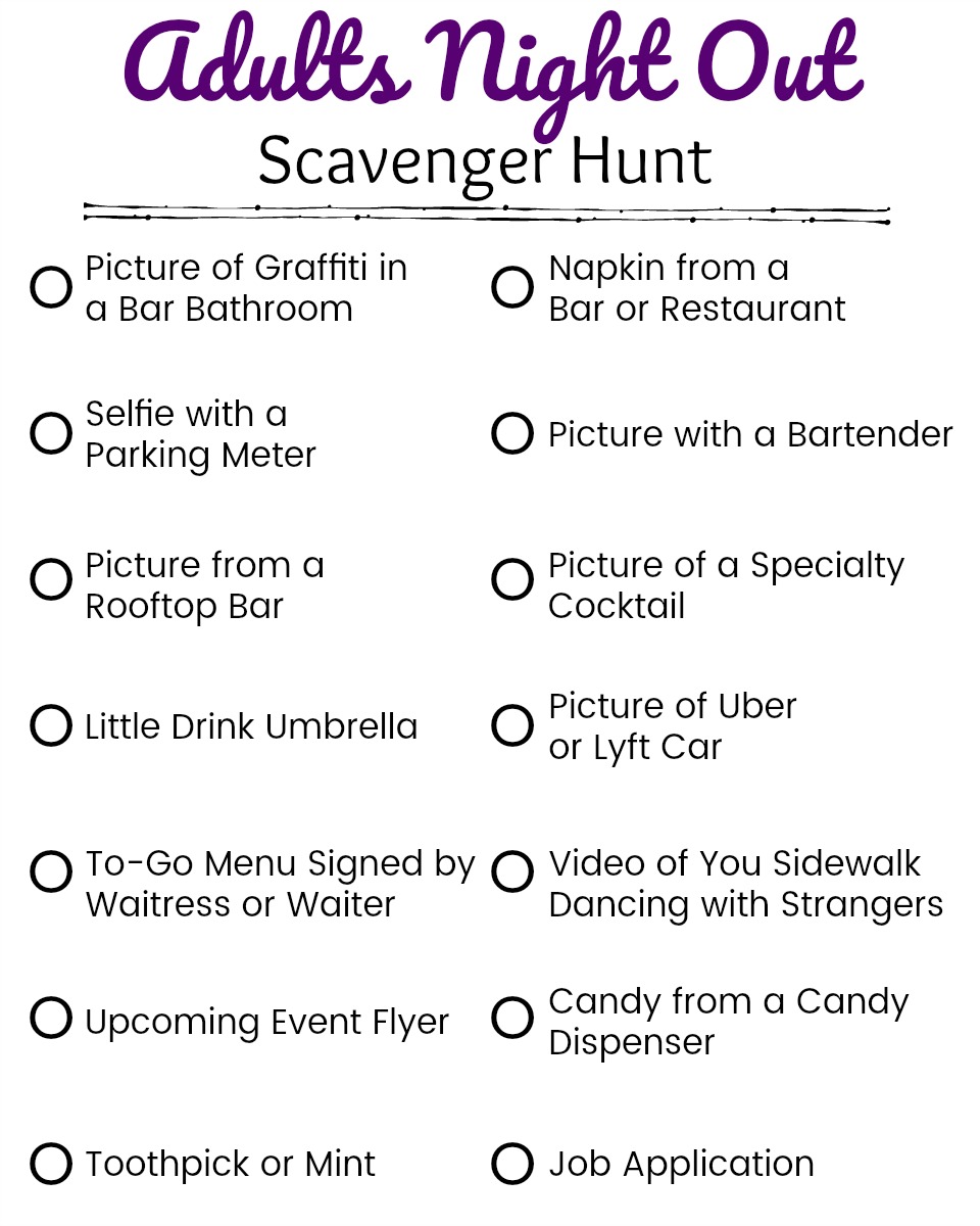 Printable Adults Night Out Scavenger Hunt Clues For Weekend Fun