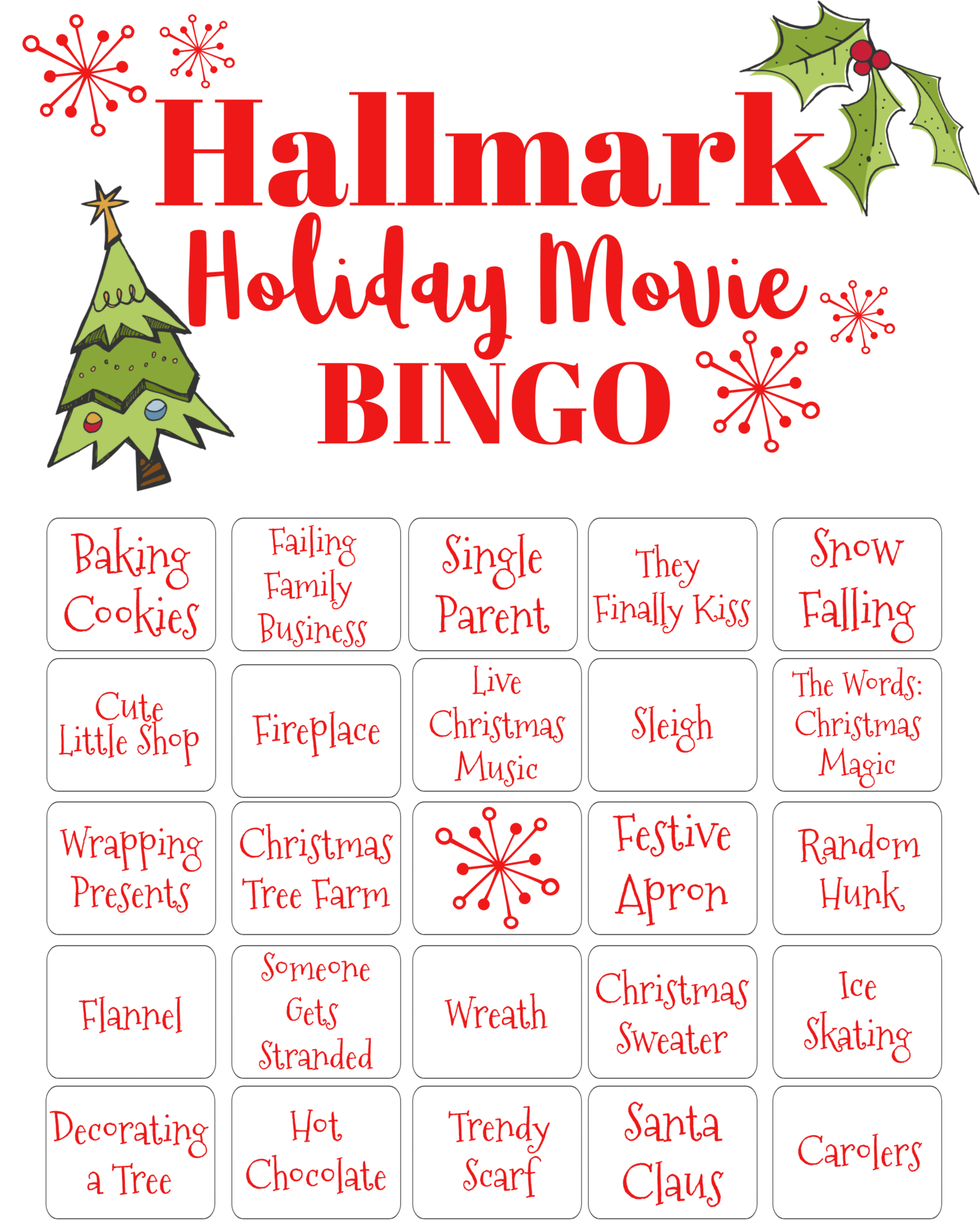 Hallmark Movie Bingo Cards Printable Printable Word Searches