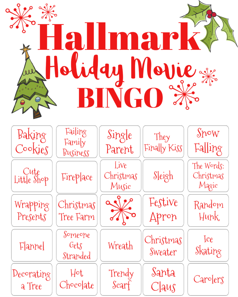 Hallmark Holiday Movie Bingo Printable Card for Extra Fun!