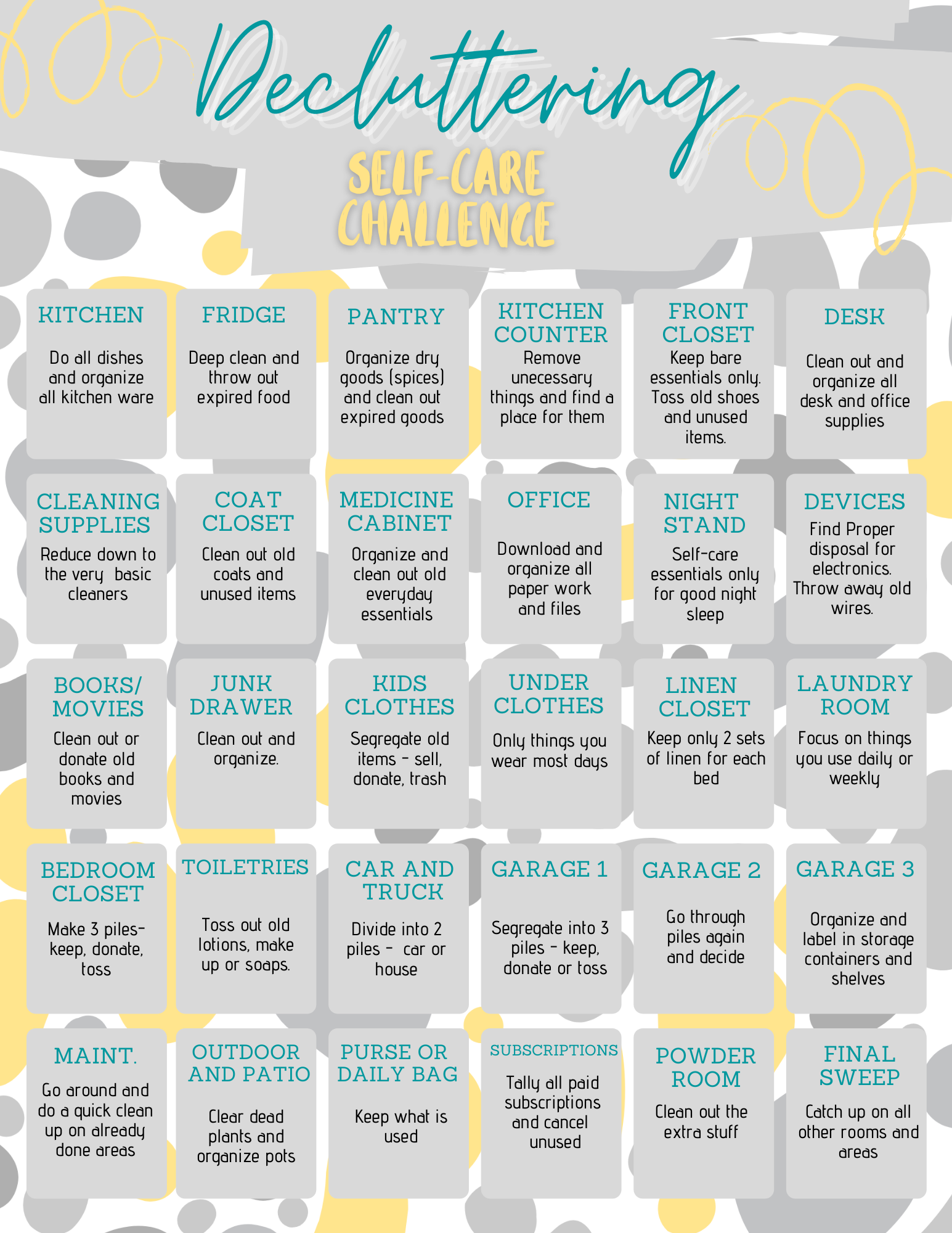 30Day Decluttering Challenge for SelfCare Printable