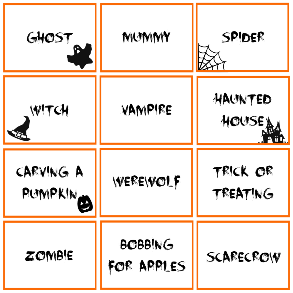 Halloween Charades Printable Cards for Halloween Family Game Night!