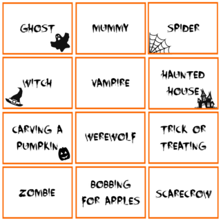 Halloween Charades Printable Cards for Halloween Family Game Night