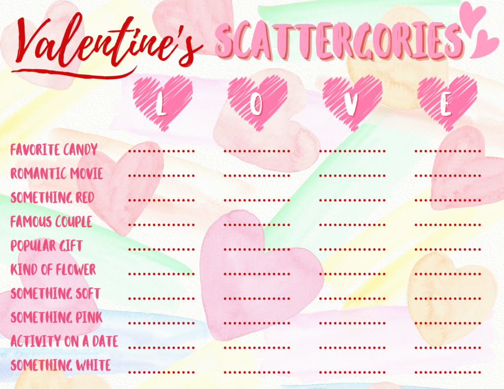 Valentine S Day Scattergories Free Printable