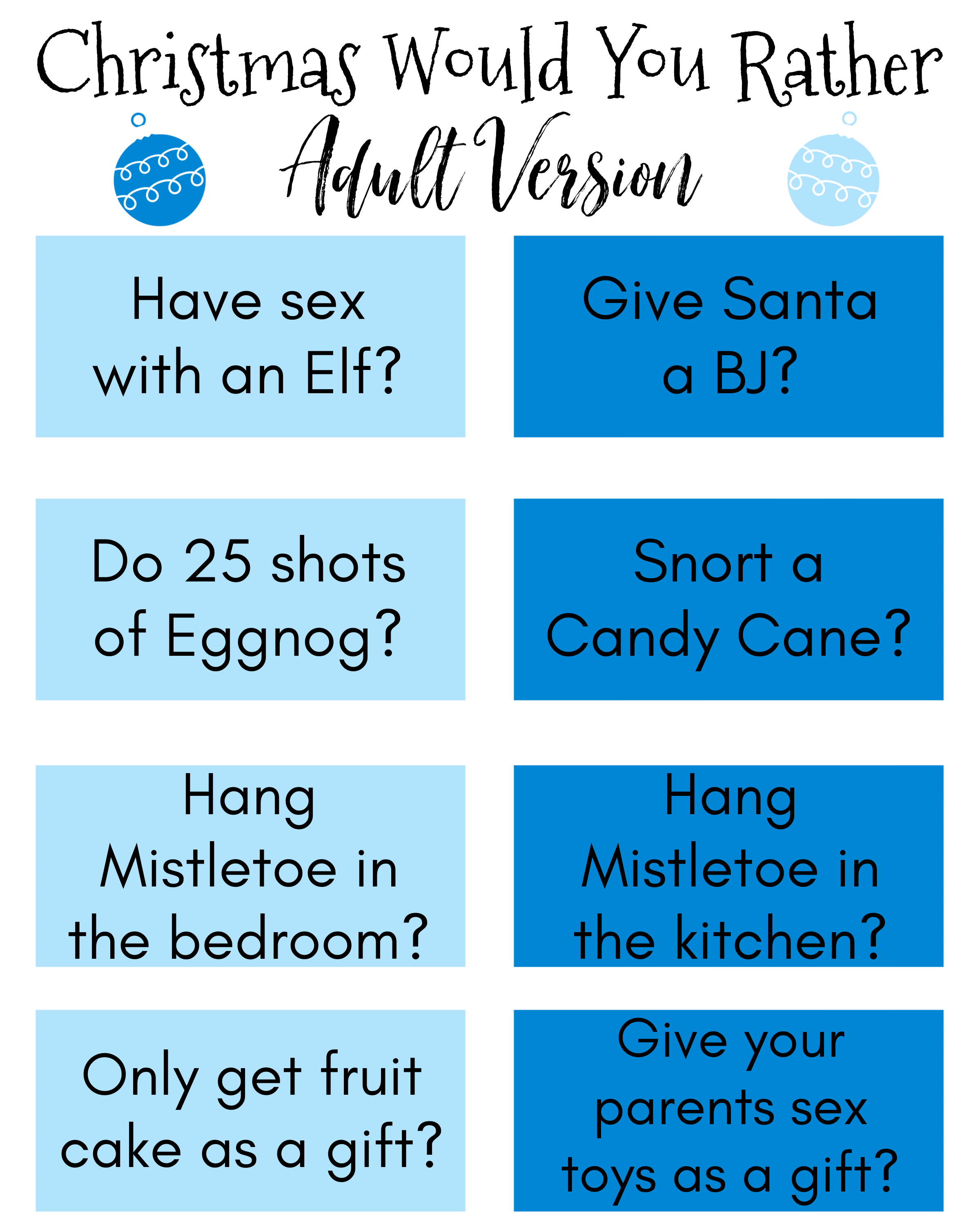 Christmas Would You Rather Adult Version Free Printable Game 