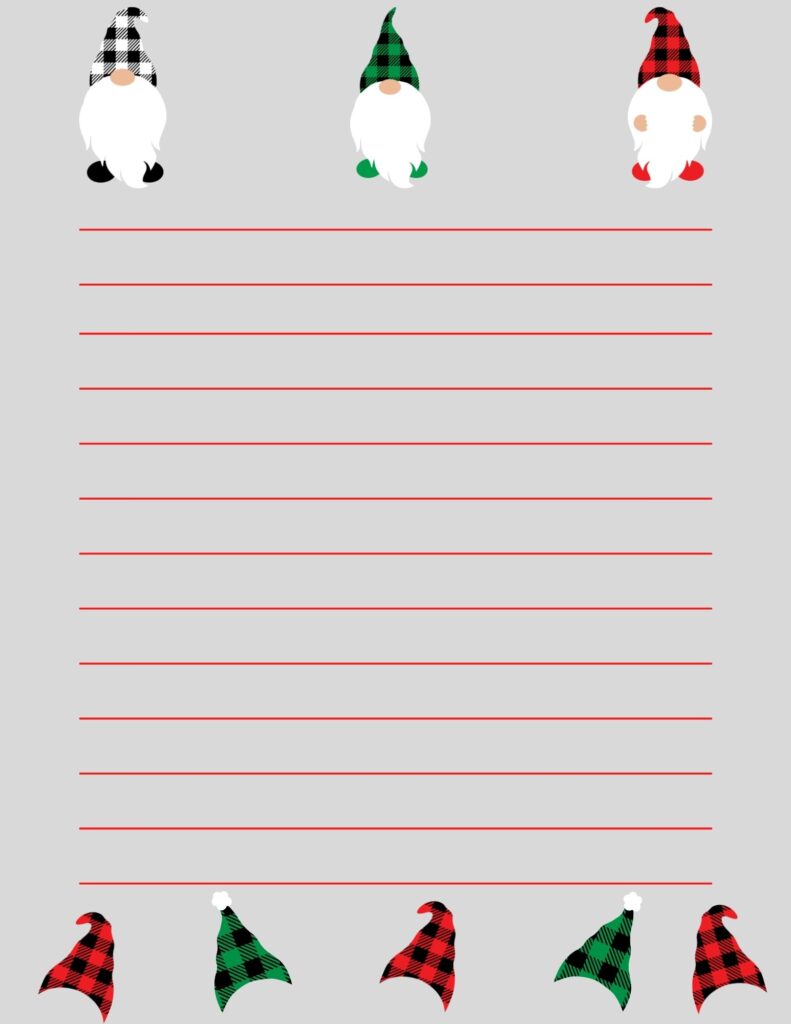 printable christmas gnome stationery