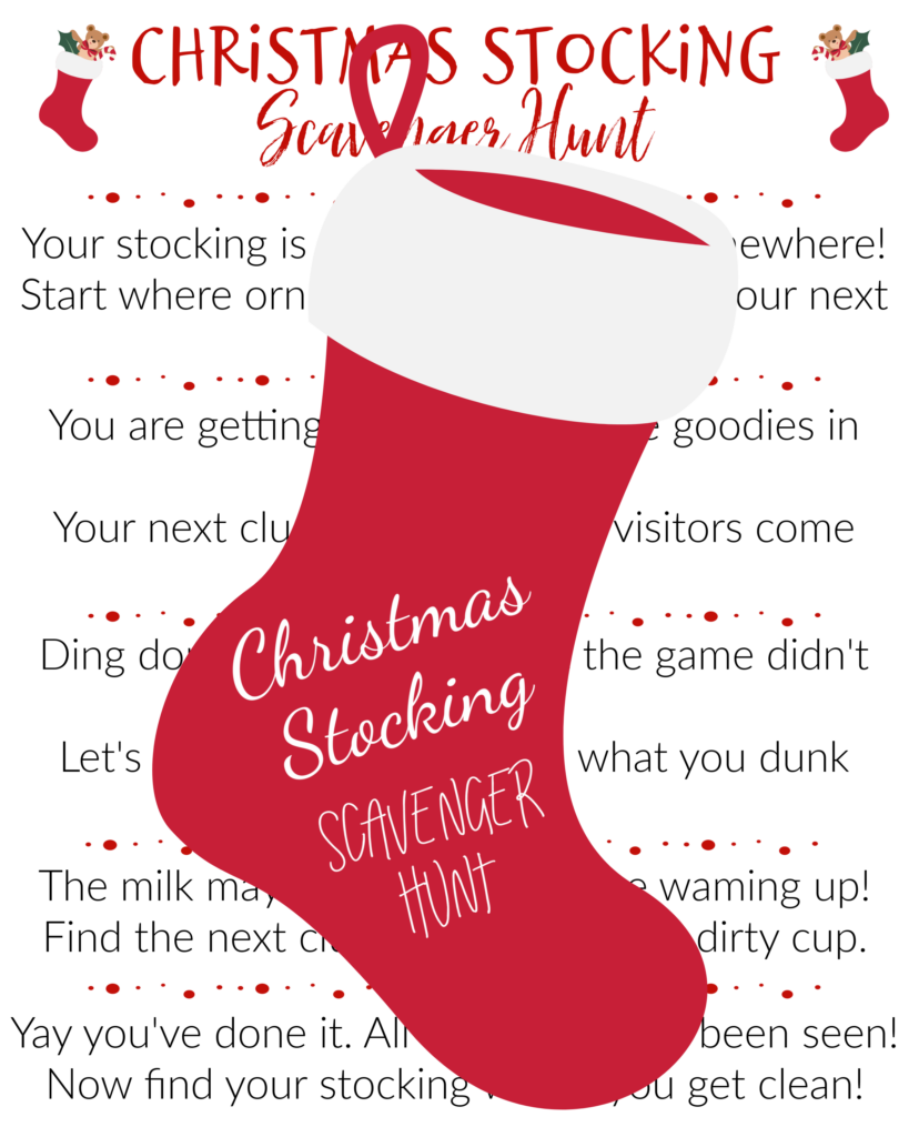 free printable christmas stocking scavenger hunt