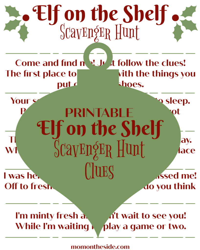 printable scavenger hunt for elf on the shelf 