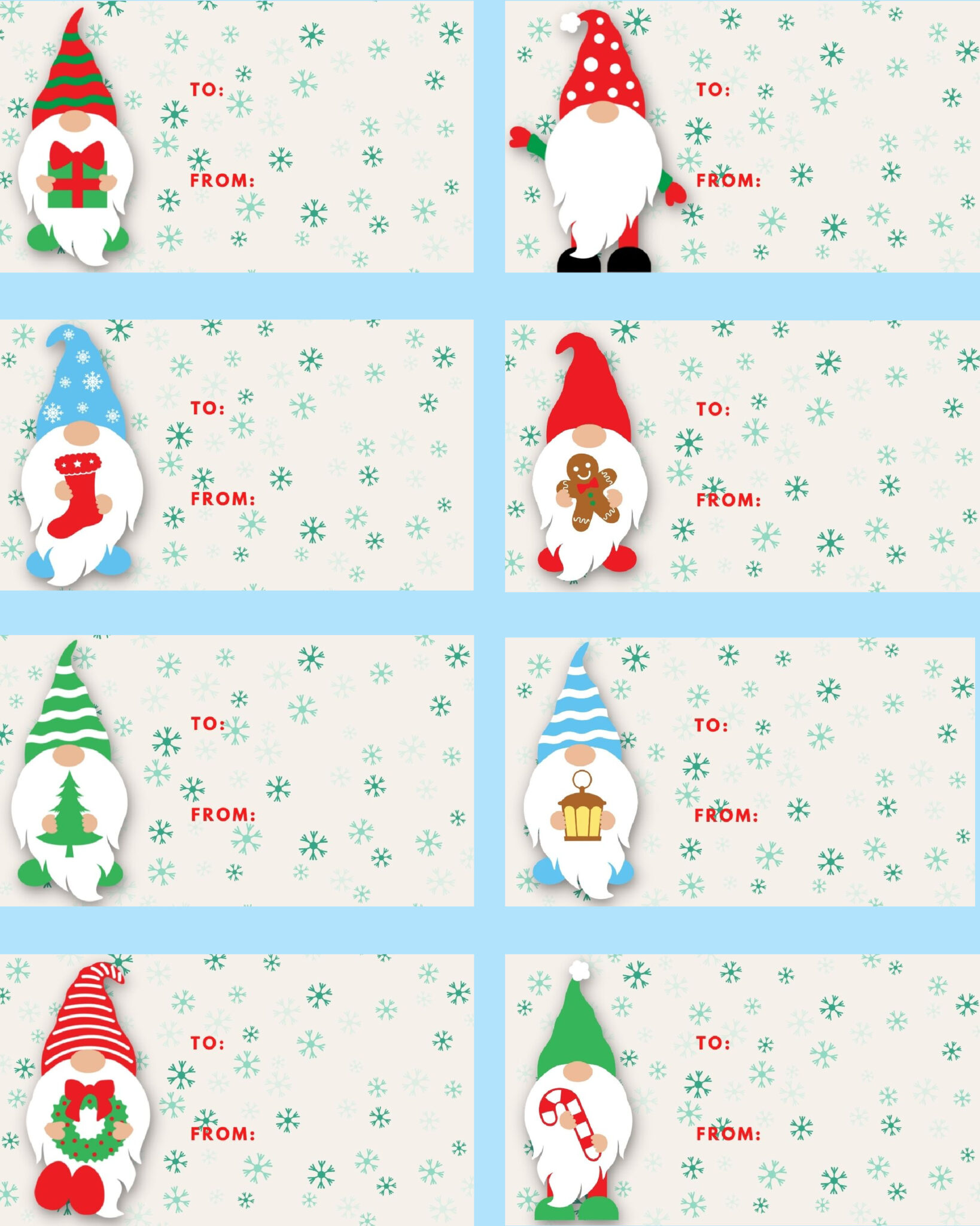 Christmas Gnome Gift Tags - Free Printable with 8 Designs